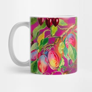 Exotic tropical floral leaves and fruits, botanical pattern, tropical fruits pattern, Pink and fuchsia fruit pattern over a Mug